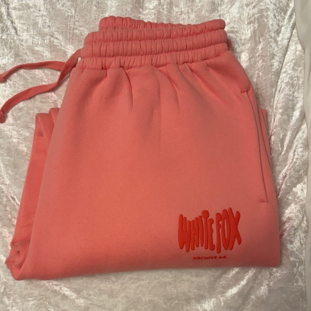 White Fox Boutique Coral Pink Drawstring Joggers - Logo Accent